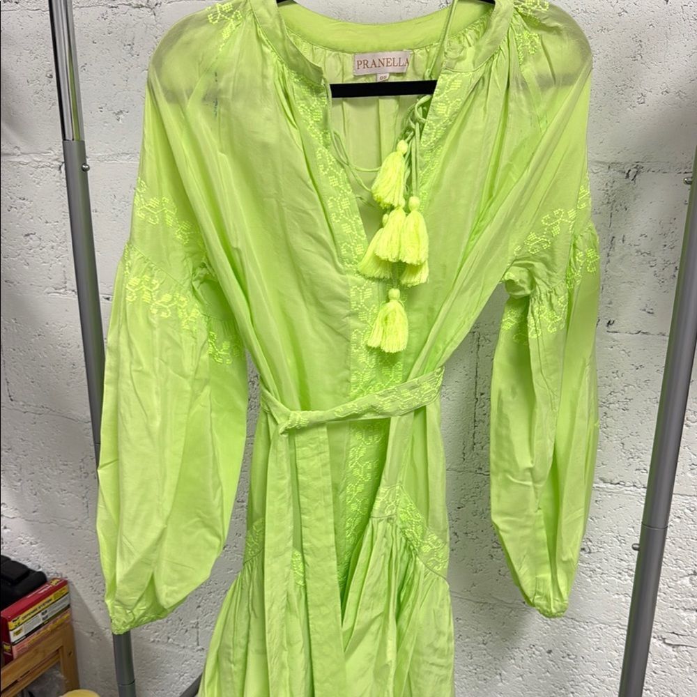 PRANELLA Luxury Resortwear - Neon Green Carmen Tassel Dress - One Size - NWOT